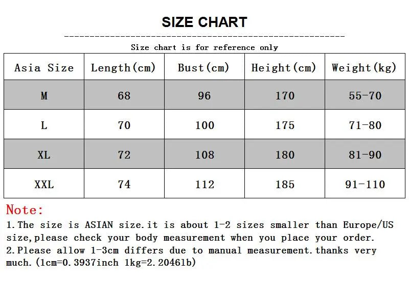 t shirt size chart